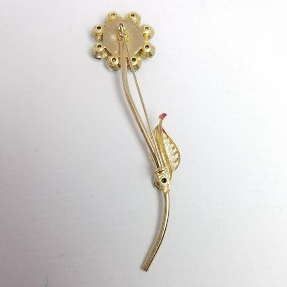 Vintage Blue Rhinestone Long Stem Flower Brooch, Gold Tone Setting, Estate - Picture 4 of 7